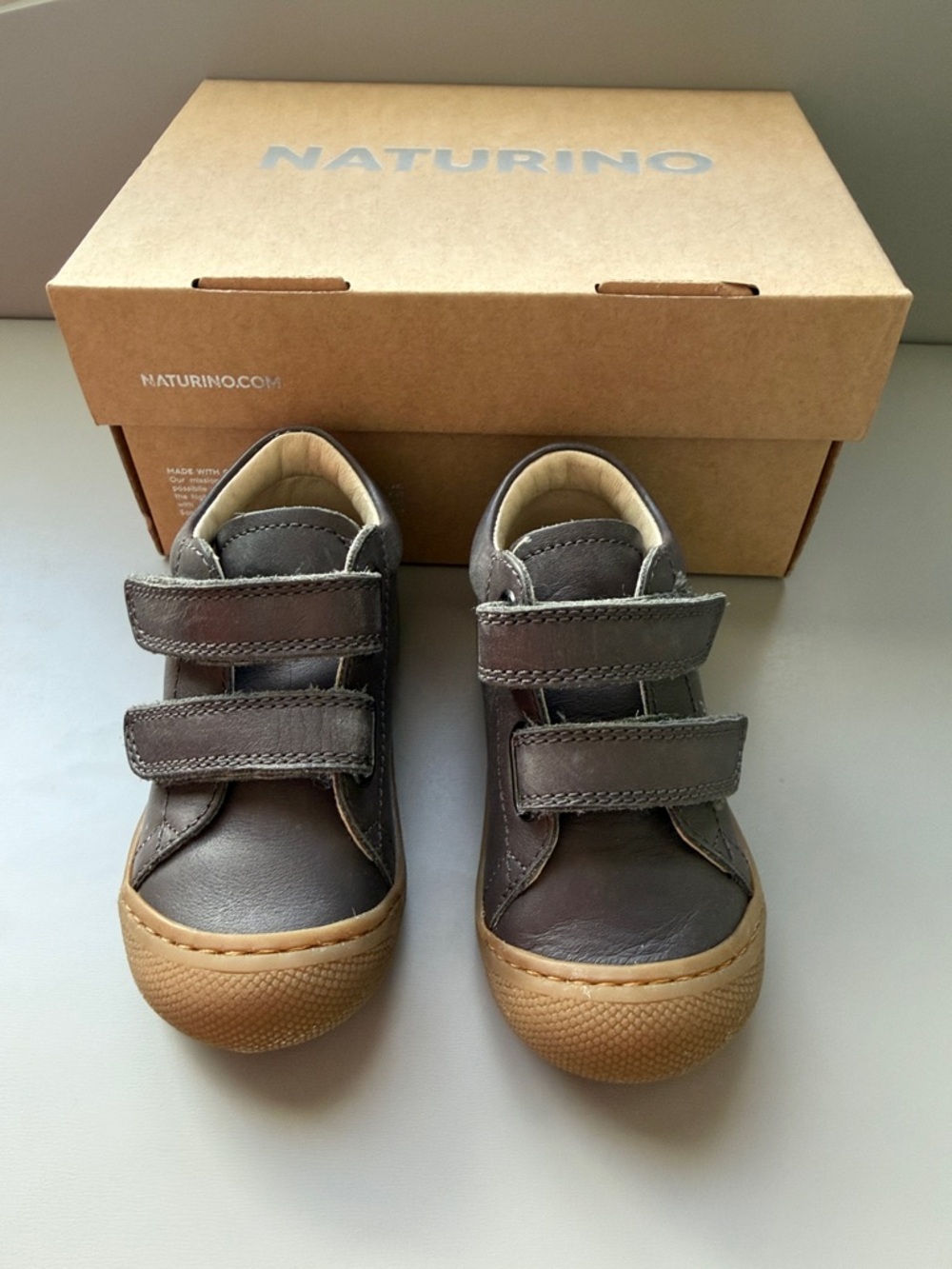 Naturino Brown Leather Kids Velcro Sneakers with Tan Soles